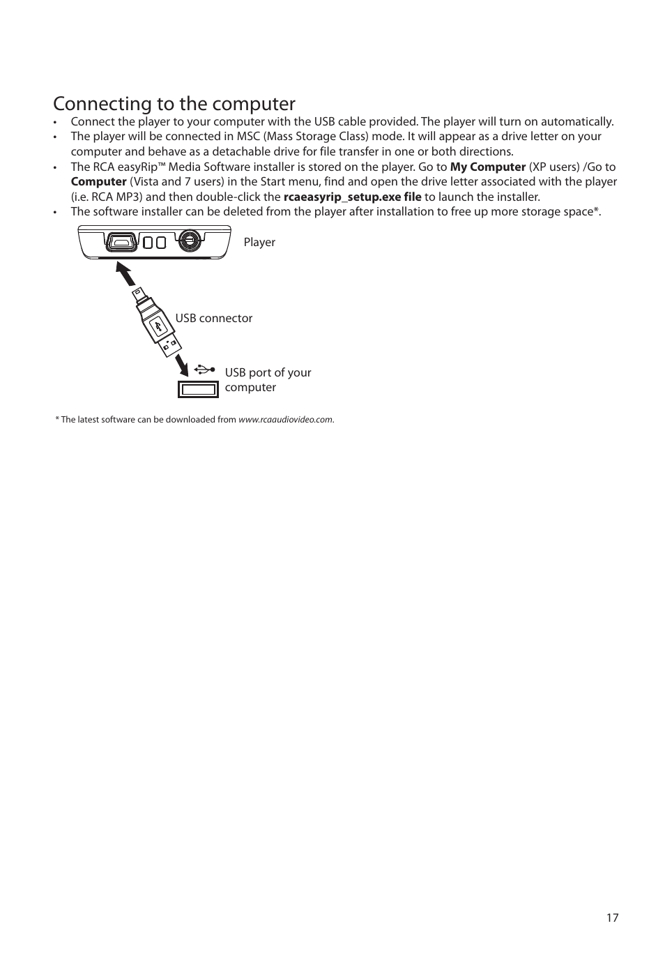 Connecting to the computer | RCA M63 User Manual | Page 18 / 45