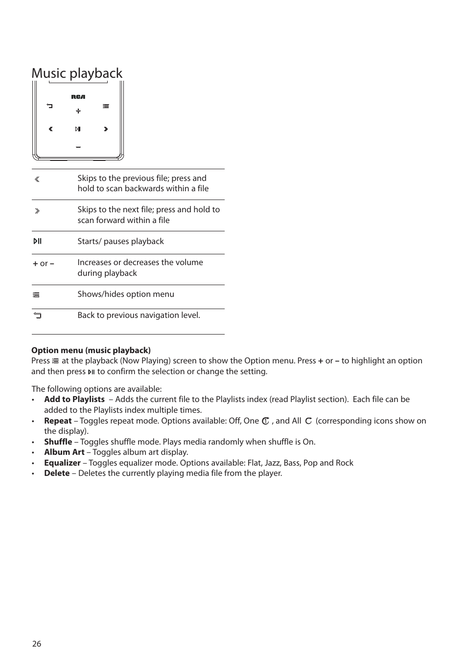 Music playback | RCA M63 User Manual | Page 27 / 45