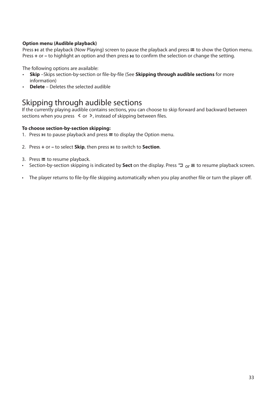 Skipping through audible sections | RCA M63 User Manual | Page 34 / 45