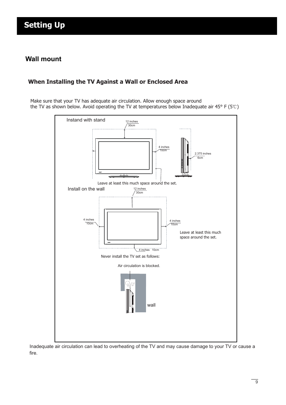 Setting up, Wall mount | RCA LED42A55RS User Manual | Page 10 / 32