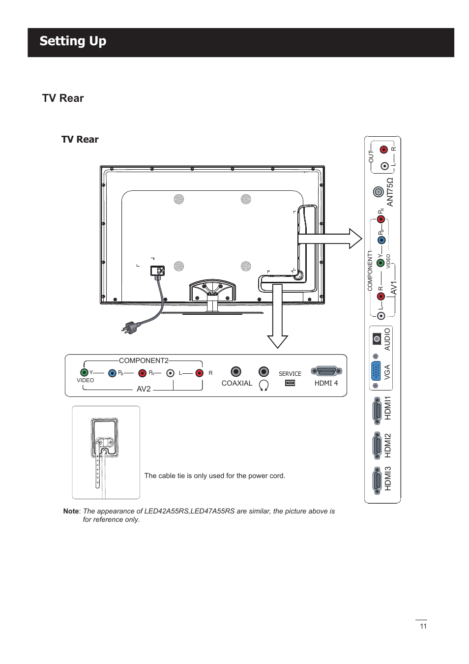 Setting up, Tv rear | RCA LED42A55RS User Manual | Page 12 / 32