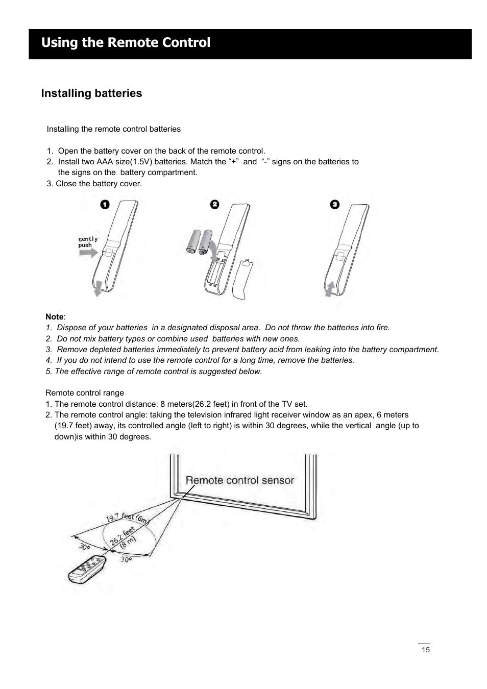 Using the remote control, Installing batteries | RCA LED42A55RS User Manual | Page 16 / 32
