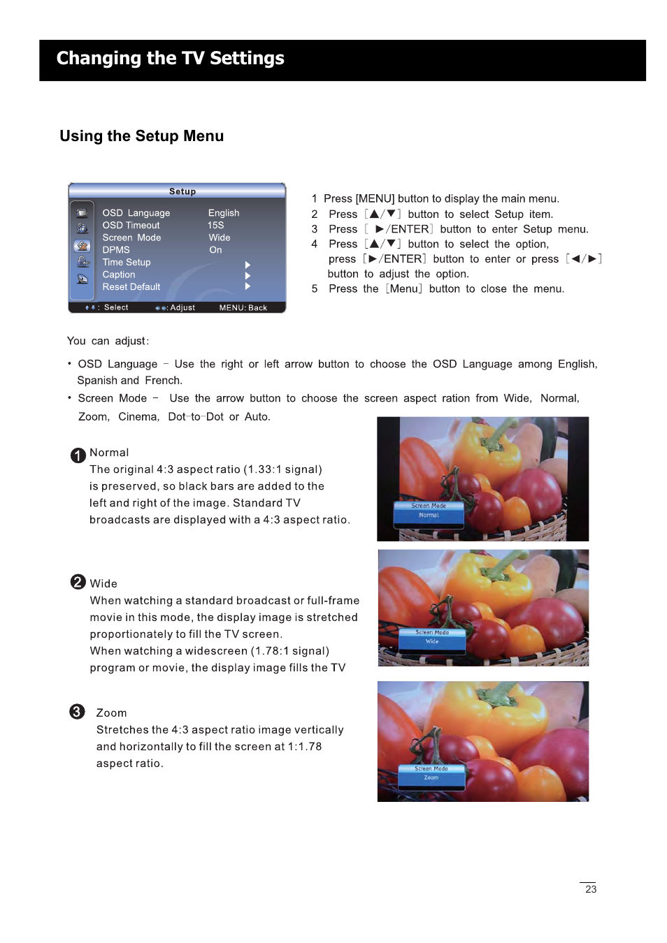 Changing the tv settings | RCA LED42A55RS User Manual | Page 24 / 32