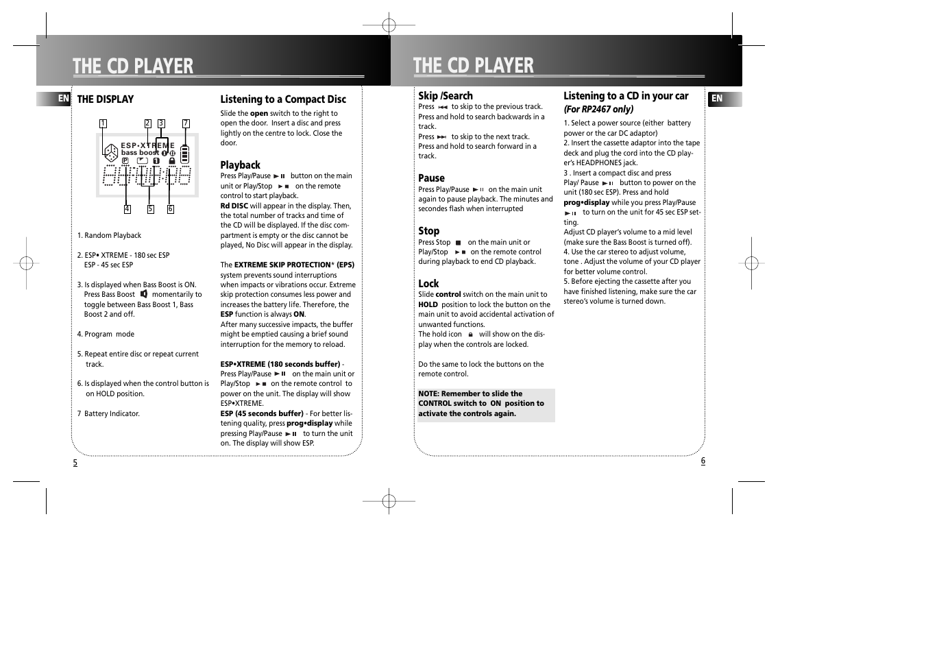 The cd player | RCA RP2467 User Manual | Page 5 / 9