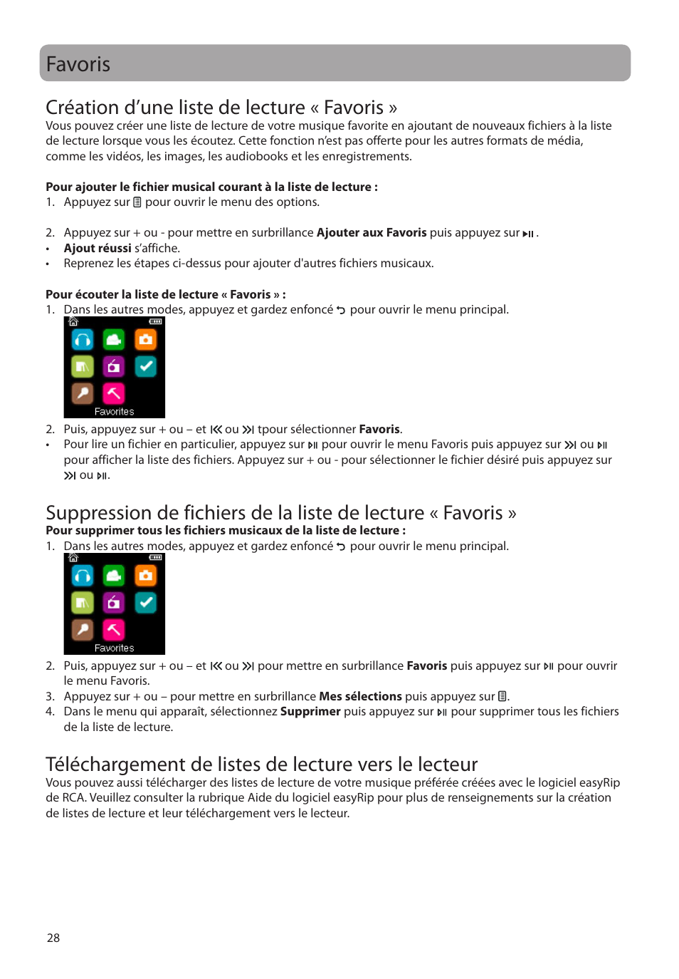 Favoris, Création d’une liste de lecture « favoris | RCA M39 series User Manual | Page 106 / 116