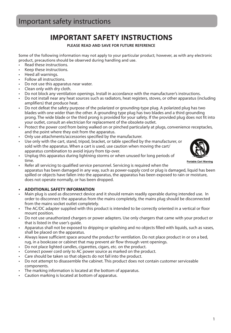 Important safety instructions | RCA M39 series User Manual | Page 2 / 116