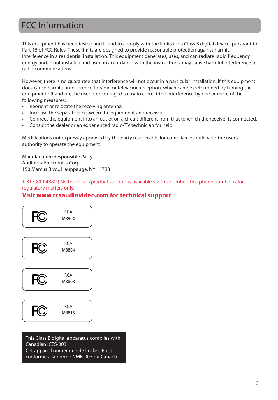 Fcc information | RCA M39 series User Manual | Page 4 / 116