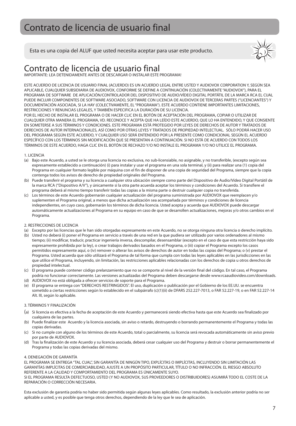 Contrato de licencia de usuario final | RCA M39 series User Manual | Page 46 / 116