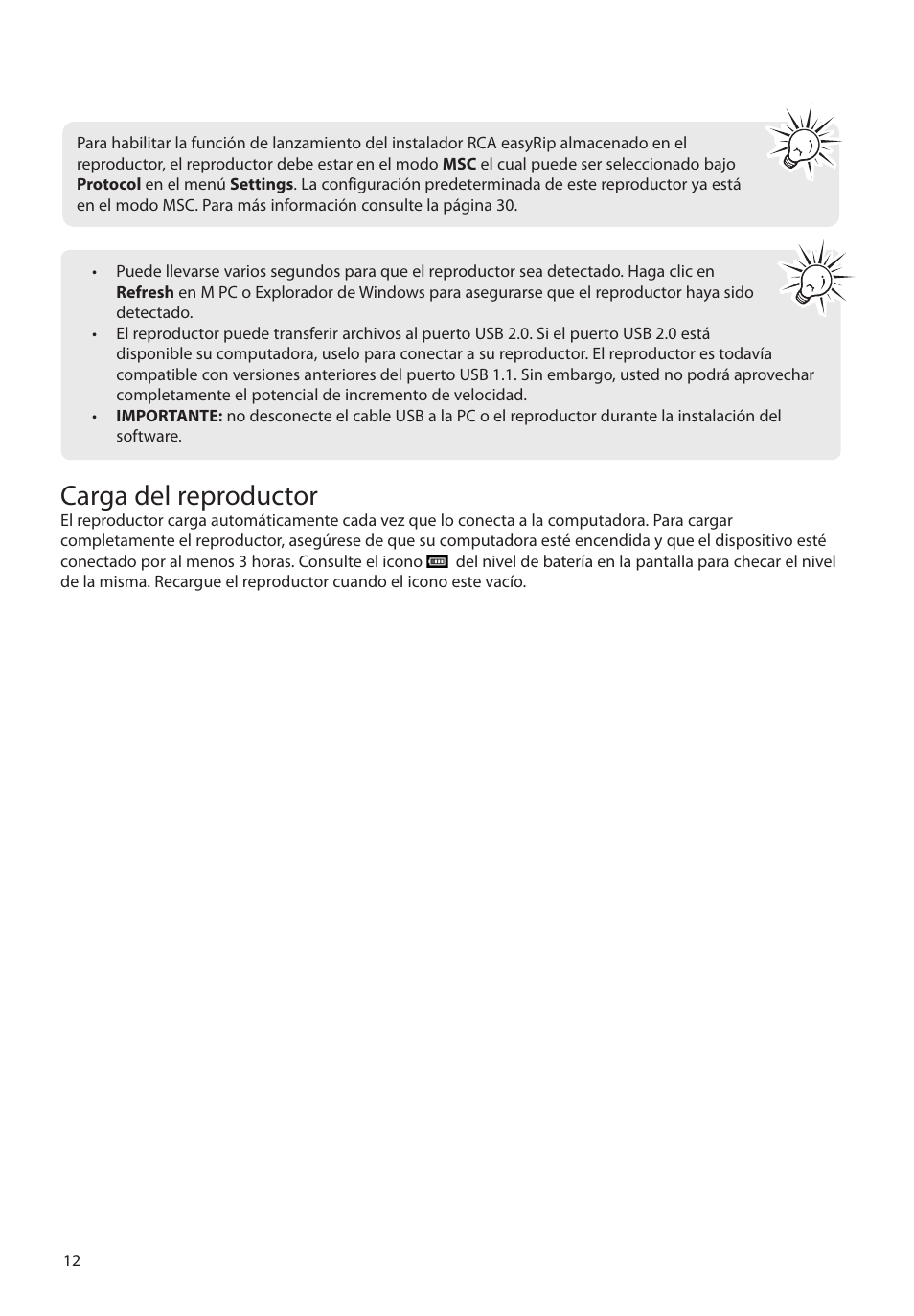 Carga del reproductor | RCA M39 series User Manual | Page 51 / 116