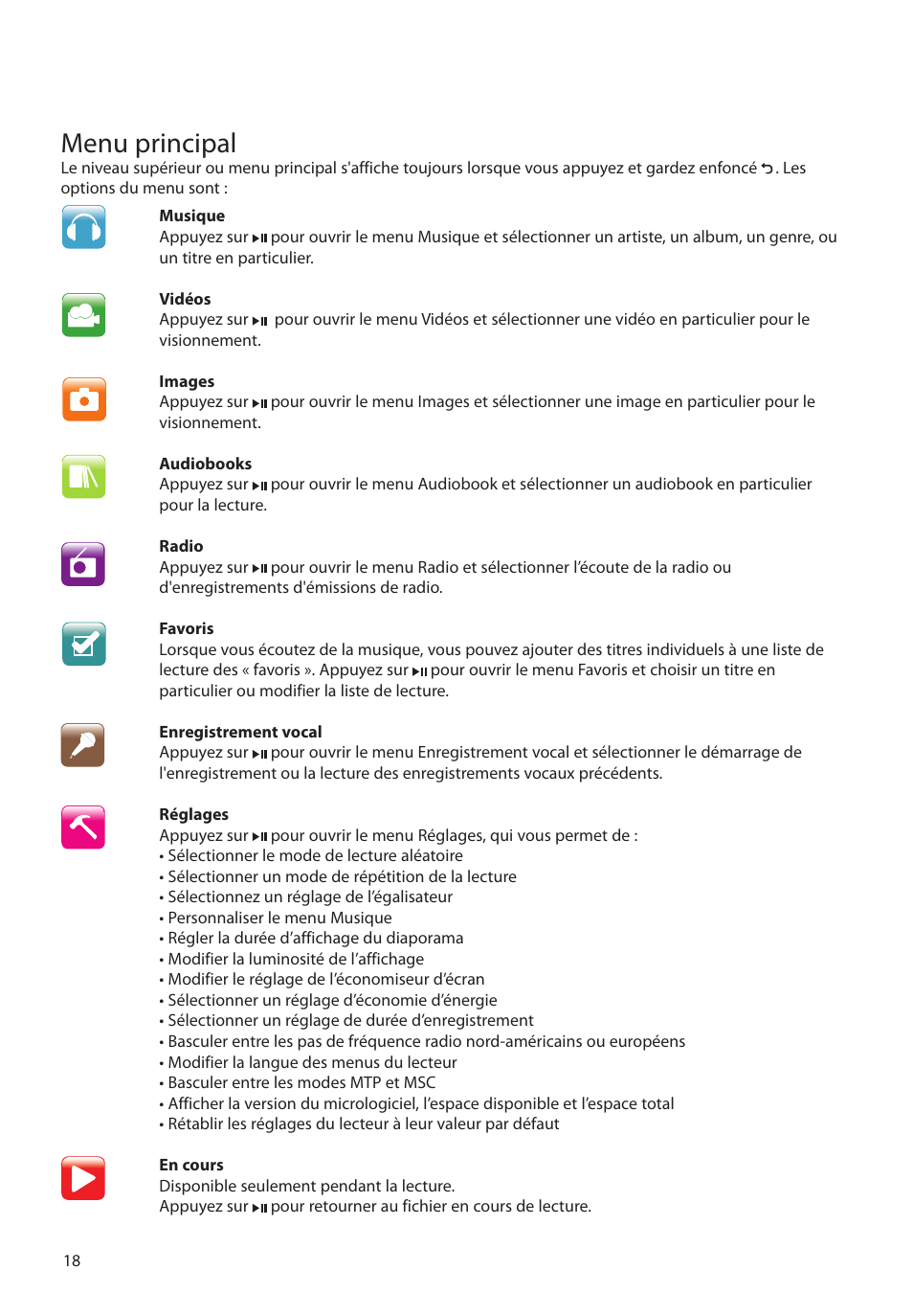 Menu principal | RCA M39 series User Manual | Page 96 / 116