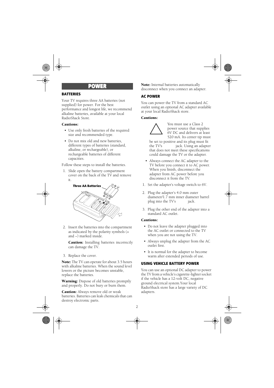 Po pow w w we e e er r r r | RCA 16-3054 User Manual | Page 2 / 6