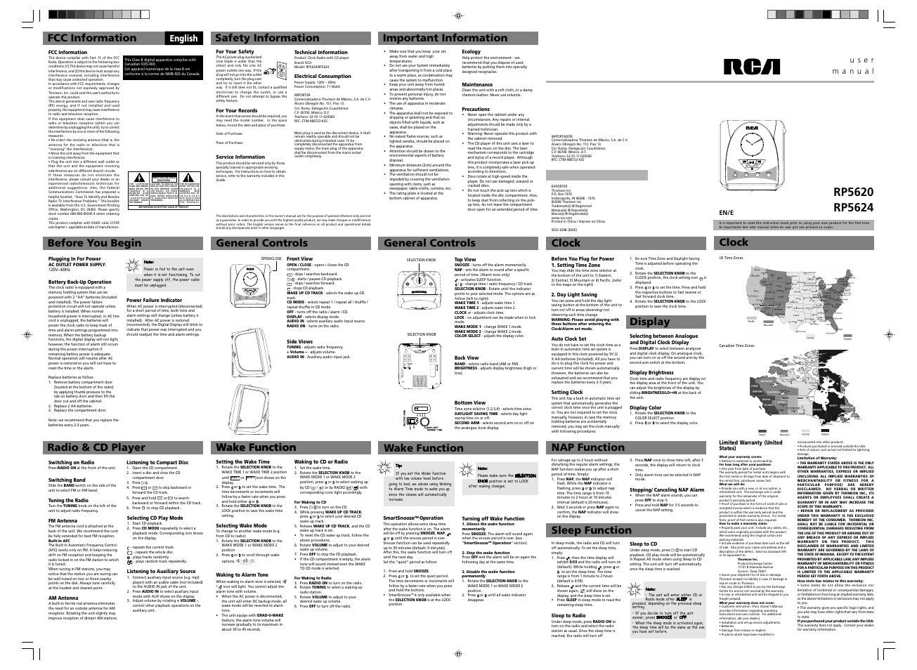 RCA RP5620 User Manual | 1 page
