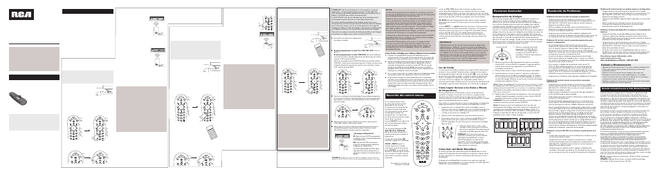 Cuidado y mantenimiento, Recuperación de códigos, Cómo salir del modo menú/guía | Luz de fondo | RCA RCR311BN User Manual | Page 4 / 4