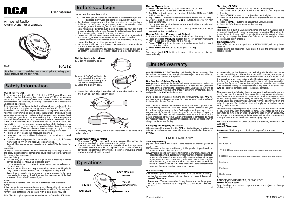 RCA RP312E User Manual | 1 page