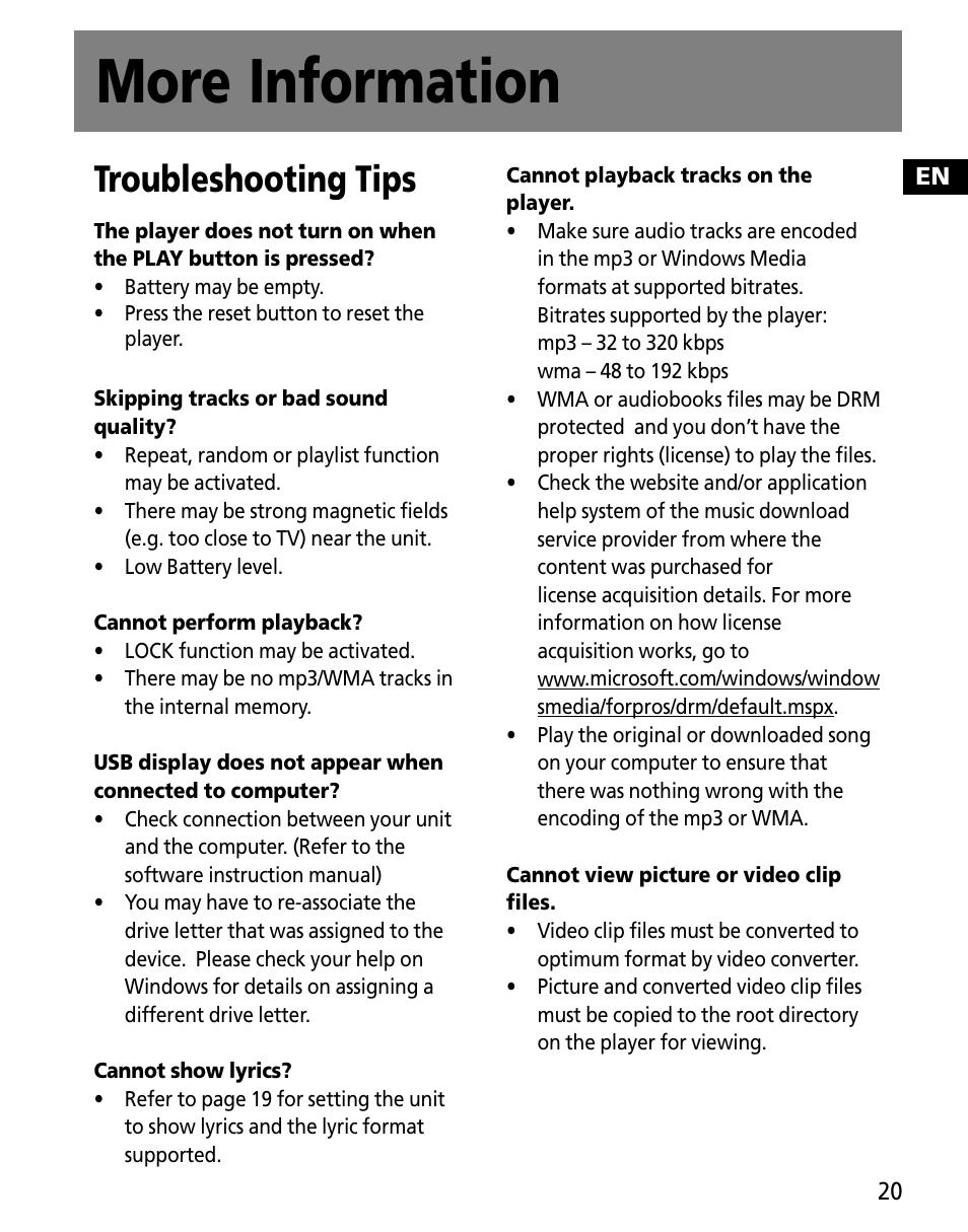 More information, Troubleshooting tips | RCA MC2602 User Manual | Page 29 / 49