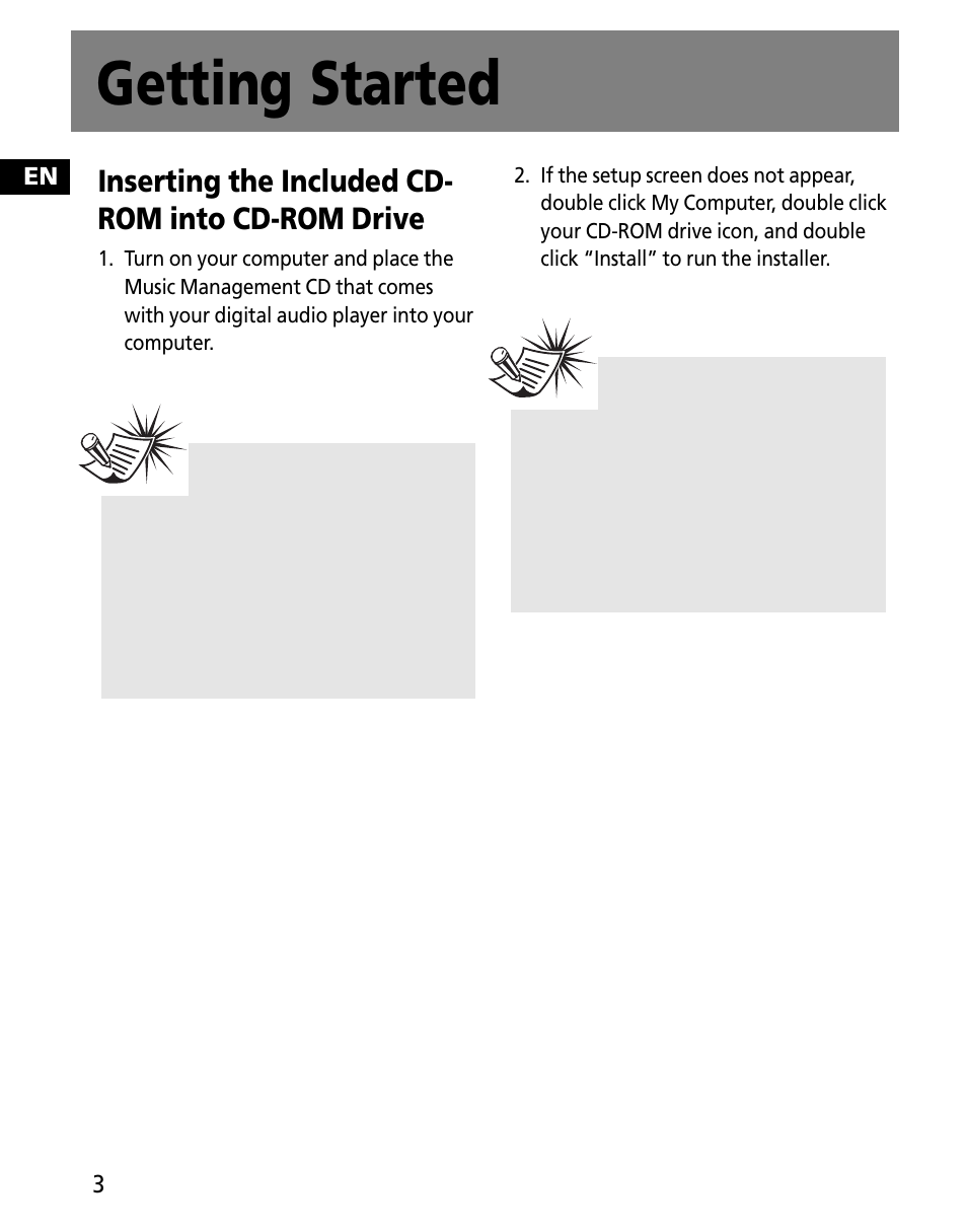 Getting started, Inserting the included cd- rom into cd-rom drive | RCA MC2602 User Manual | Page 40 / 49