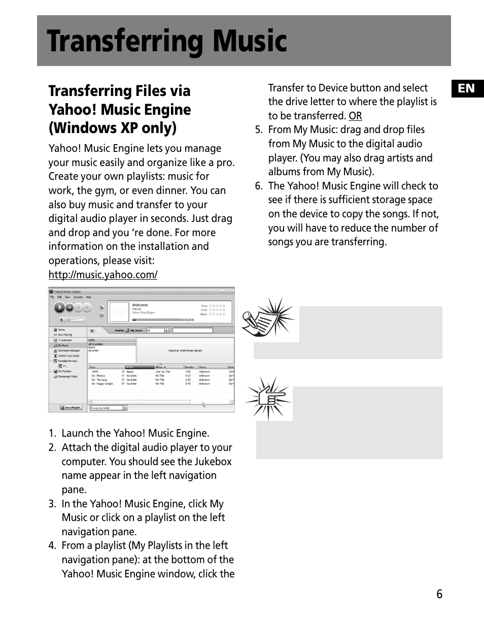 Transferring music | RCA MC2602 User Manual | Page 43 / 49