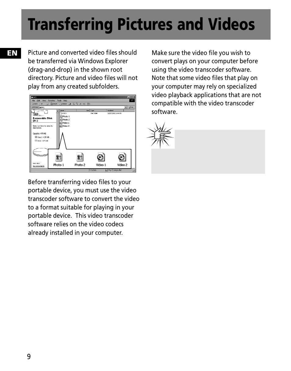 Transferring pictures and videos | RCA MC2602 User Manual | Page 46 / 49