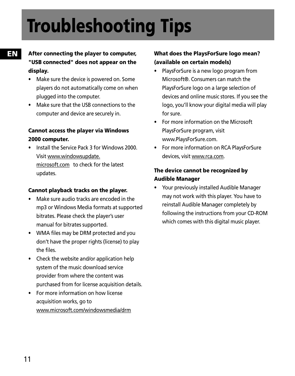 Troubleshooting tips | RCA MC2602 User Manual | Page 48 / 49