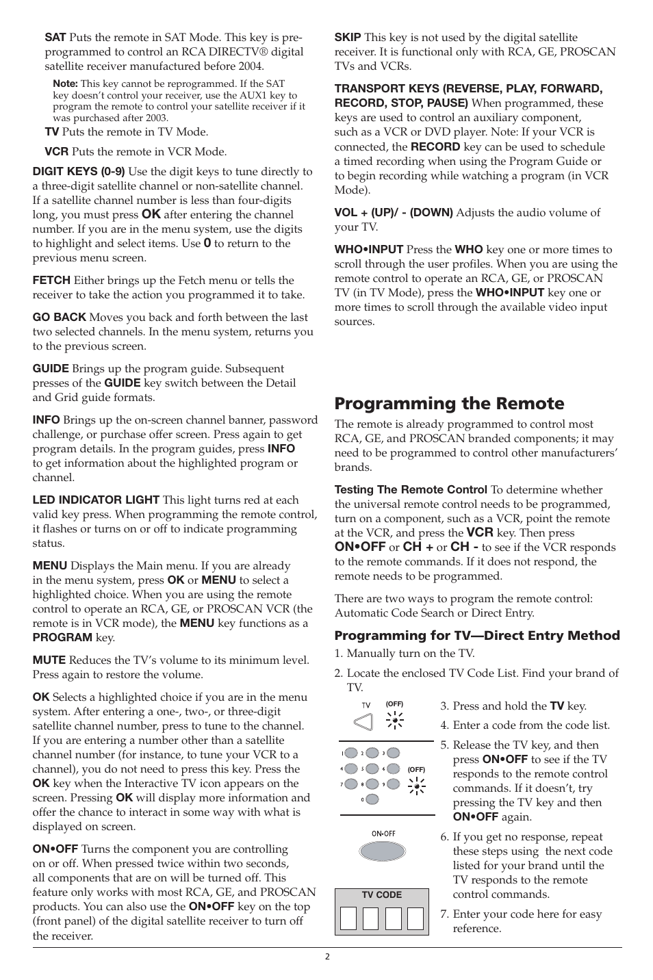 Programming the remote | RCA D771 User Manual | Page 2 / 6