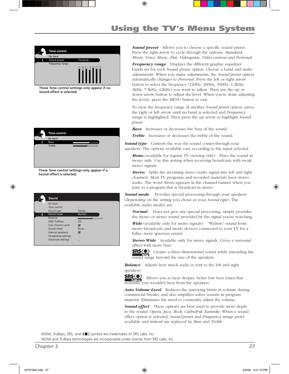 Using the tv's menu system, Chapter 3 27 | RCA L37WD12 User Manual | Page 27 / 48