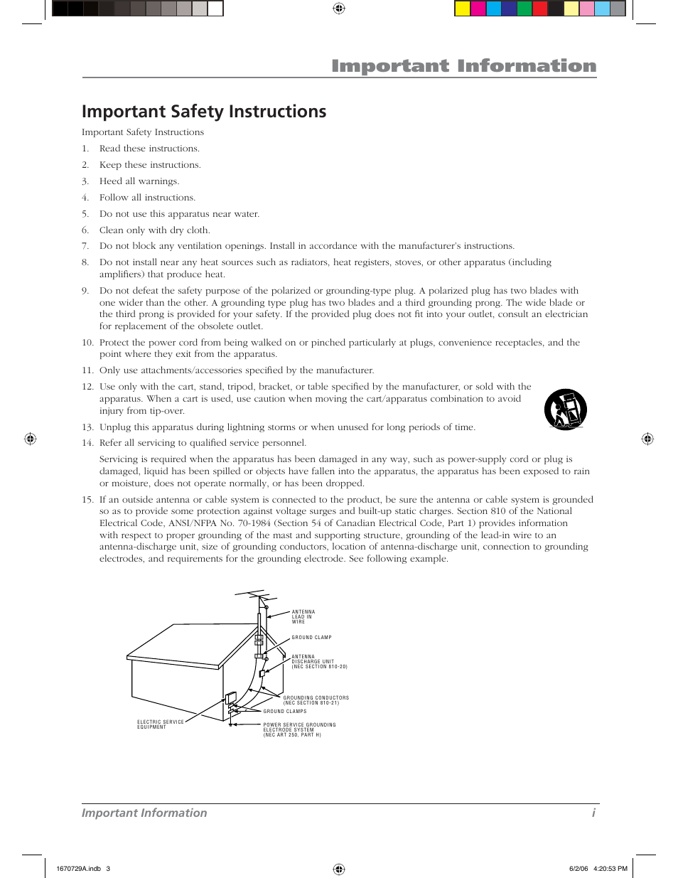 Important in for ma tion, Important safety instructions, Important information i | RCA L37WD12 User Manual | Page 3 / 48