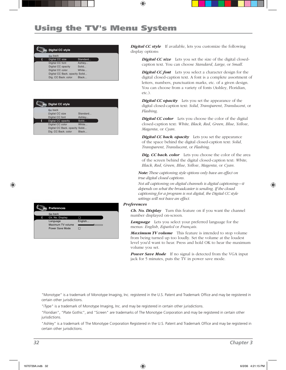 Using the tv's menu system, 32 chapter 3 | RCA L37WD12 User Manual | Page 32 / 48