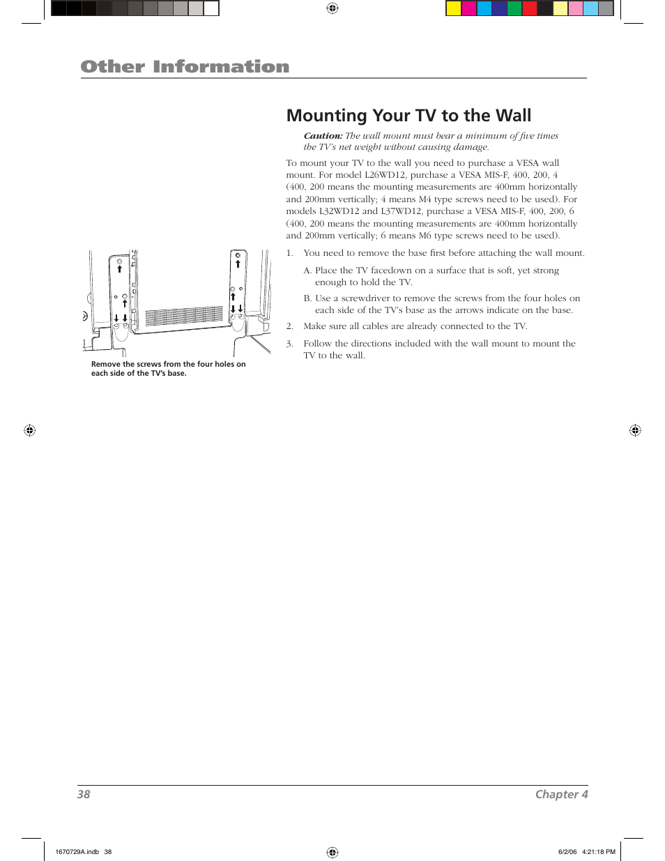 Other information mounting your tv to the wall | RCA L37WD12 User Manual | Page 38 / 48