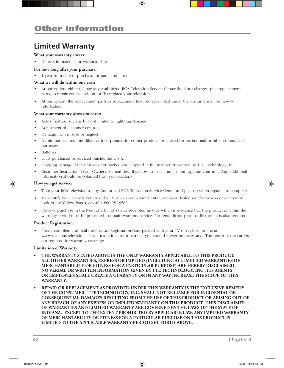 Other information limited warranty | RCA L37WD12 User Manual | Page 42 / 48