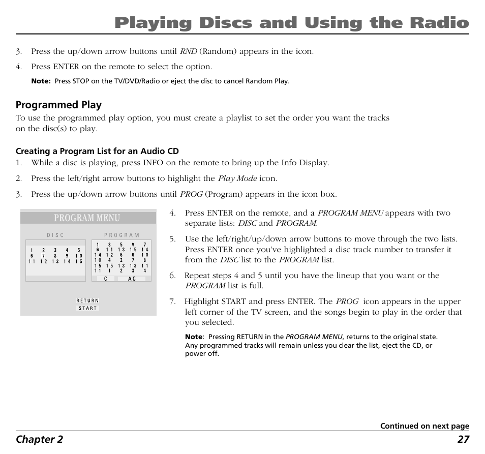 Playing discs and using the radio | RCA BLD548 User Manual | Page 29 / 56