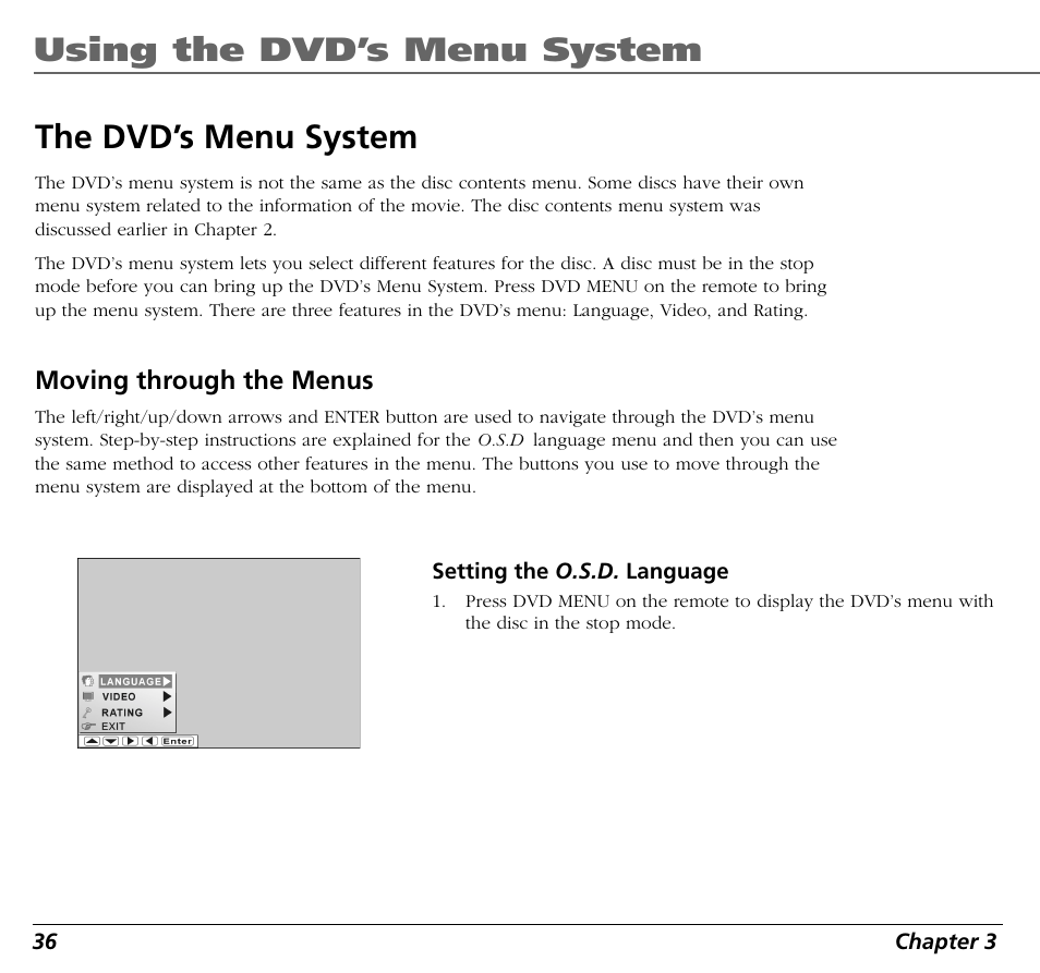Using the dvd’s menu system, The dvd’s menu system | RCA BLD548 User Manual | Page 38 / 56