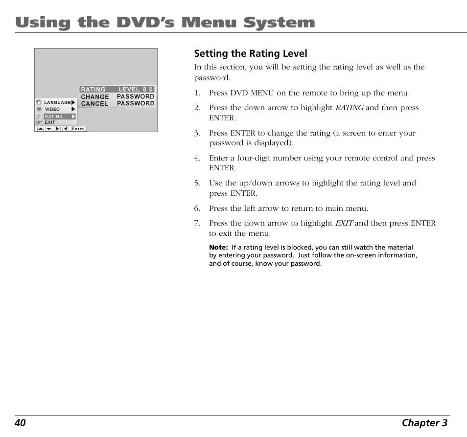 Using the dvd’s menu system | RCA BLD548 User Manual | Page 42 / 56