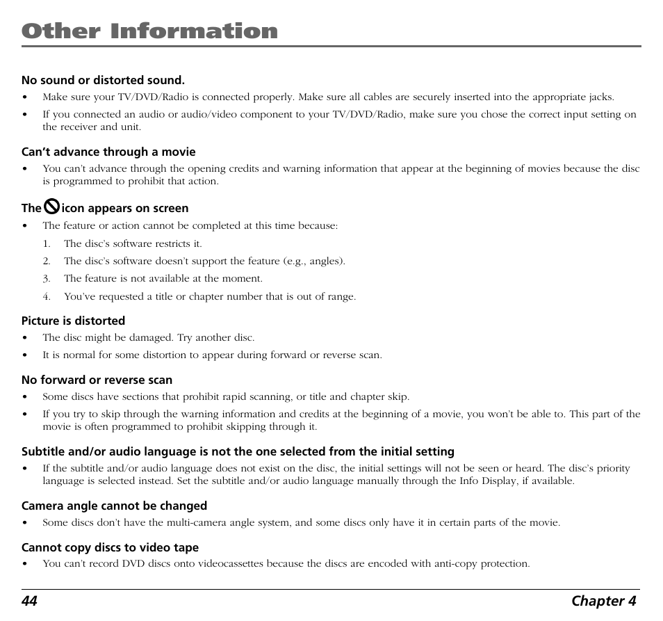 Other information, 44 chapter 4 | RCA BLD548 User Manual | Page 46 / 56