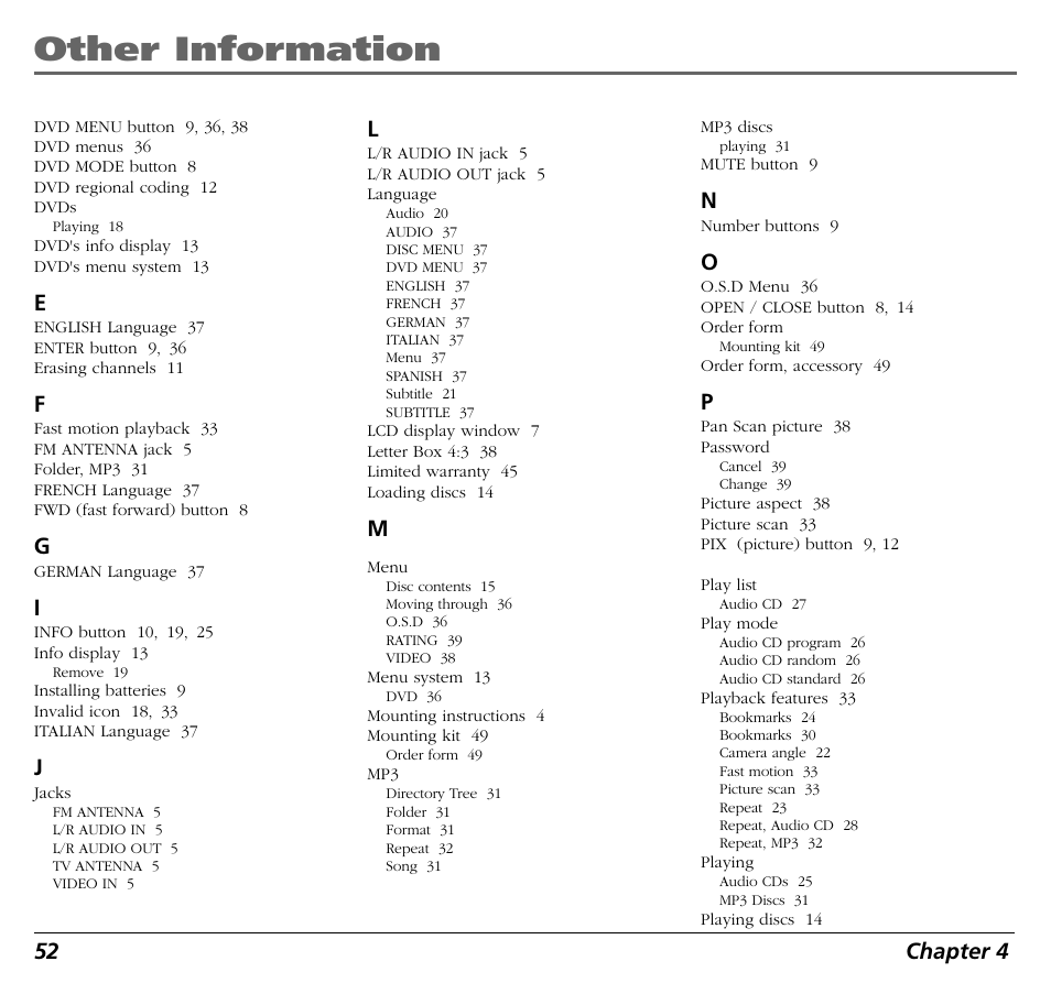 Other information, 52 chapter 4 | RCA BLD548 User Manual | Page 54 / 56