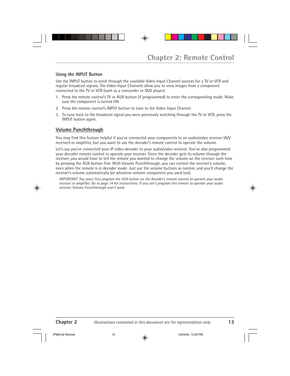 Chapter 2: remote control | RCA IP900 User Manual | Page 15 / 32