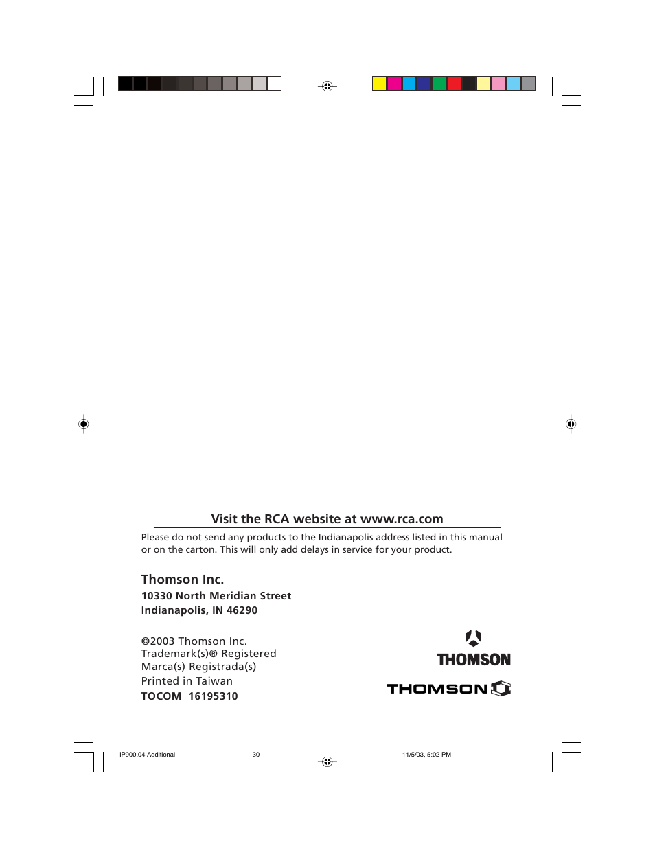 Thomson inc | RCA IP900 User Manual | Page 32 / 32