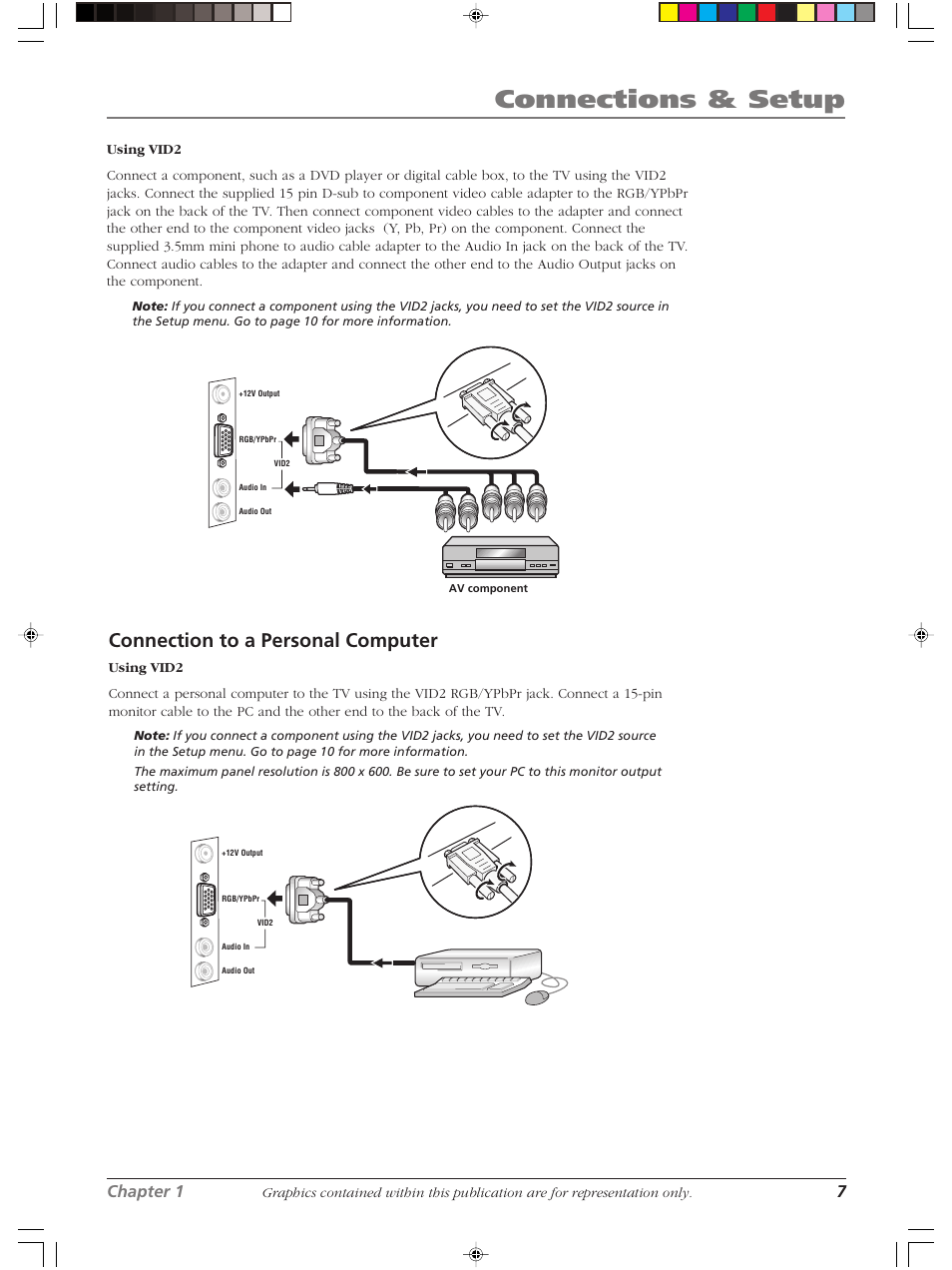 Connections & setup, Connection to a personal computer, Chapter 1 7 | RCA LCDS2022B User Manual | Page 11 / 40