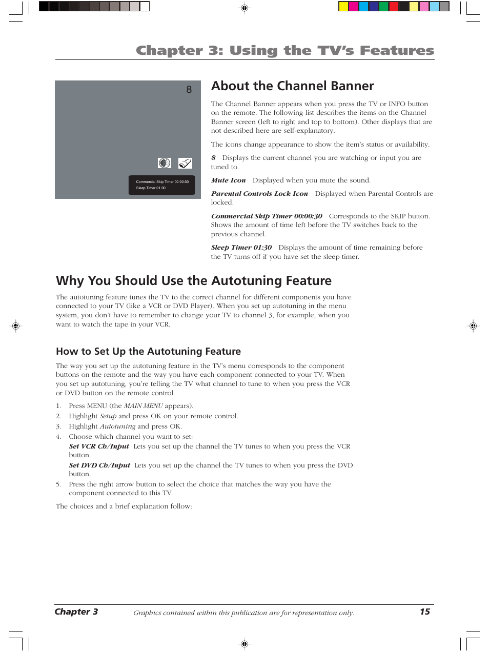 Chapter 3: using the tv’s features, About the channel banner, Why you should use the autotuning feature | How to set up the autotuning feature | RCA LCDS2022B User Manual | Page 19 / 40