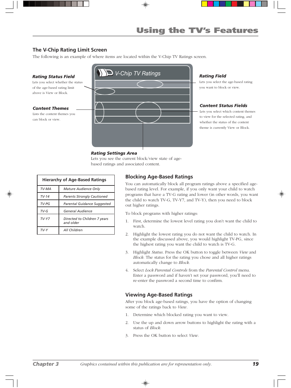 Using the tv’s features, V-chip tv ratings | RCA LCDS2022B User Manual | Page 23 / 40