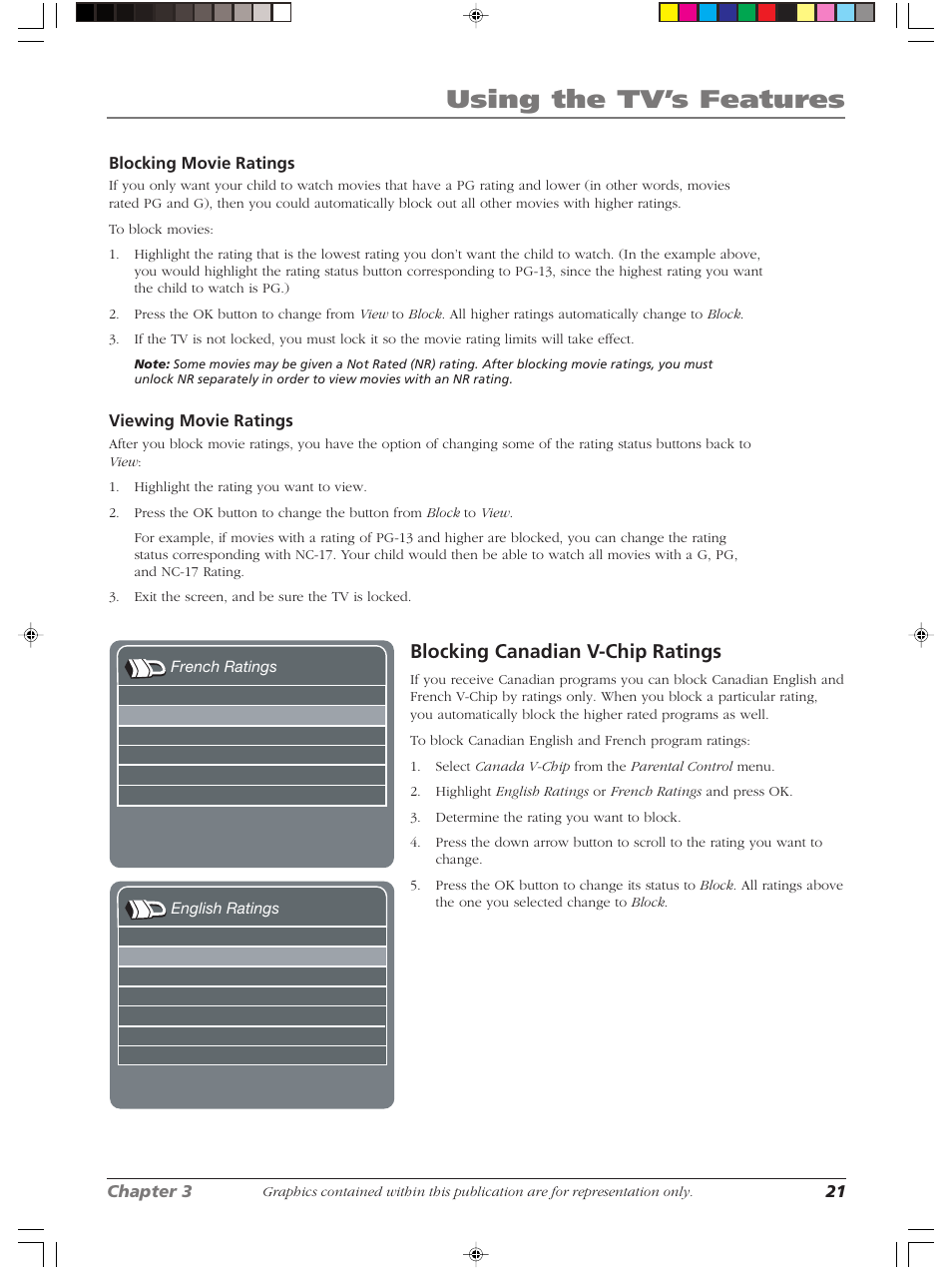 Using the tv’s features, Blocking canadian v-chip ratings | RCA LCDS2022B User Manual | Page 25 / 40