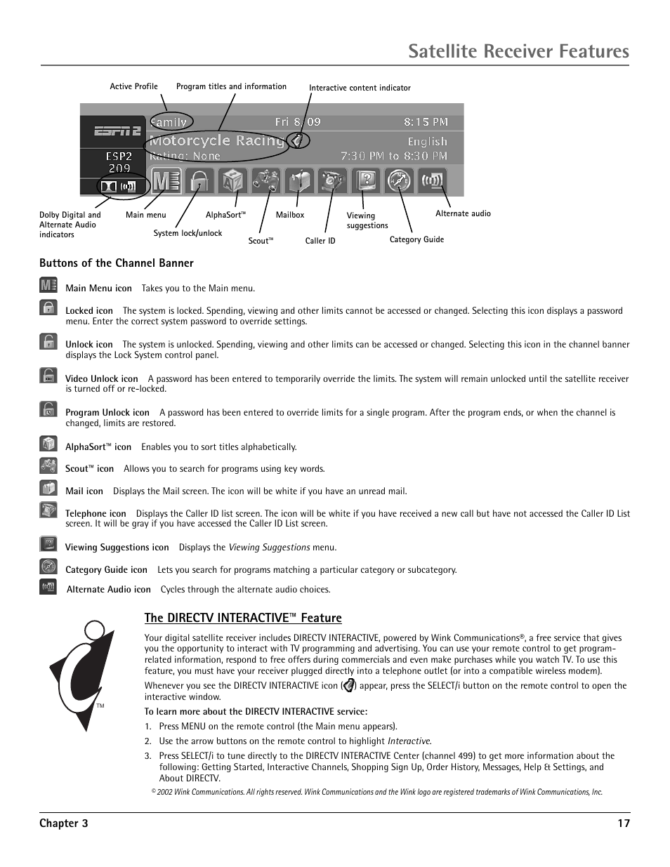 The directv interactive™ feature, Satellite receiver features | RCA DRD455RH User Manual | Page 19 / 48