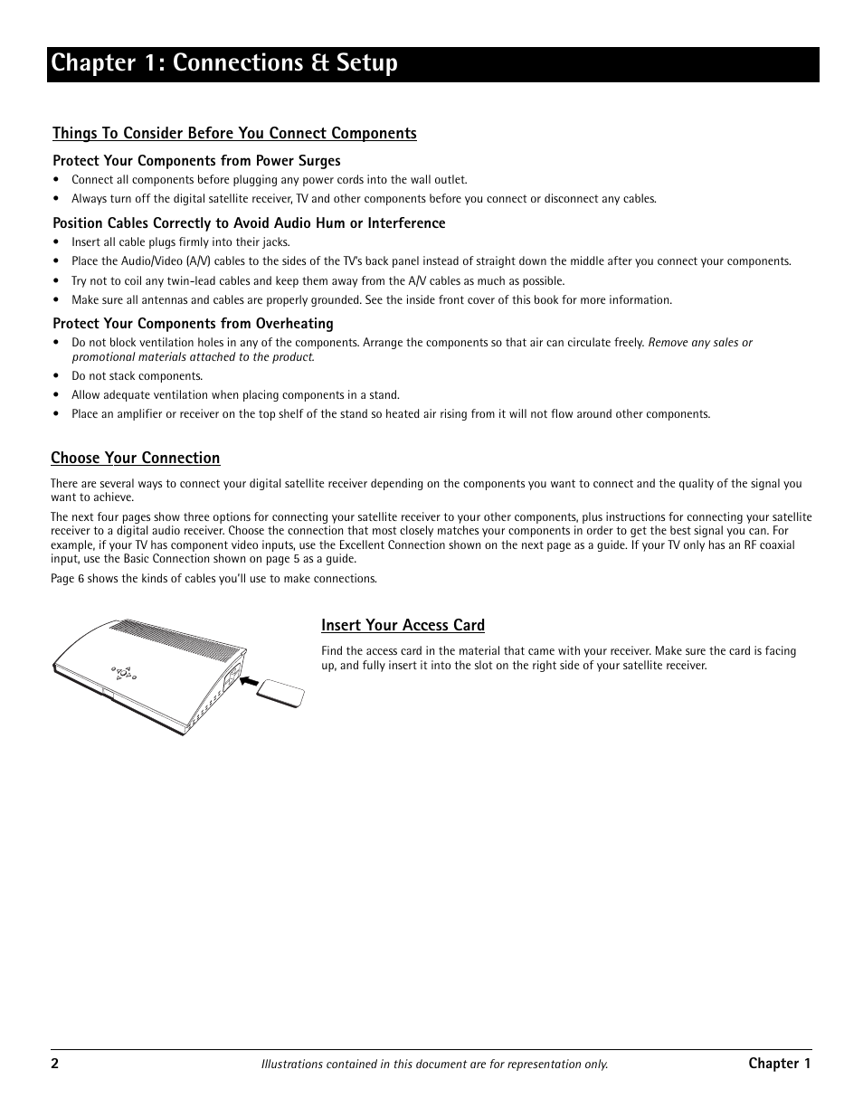 Insert your access card, Choose your connection insert your access card, Chapter 1: connections & setup | RCA DRD455RH User Manual | Page 4 / 48