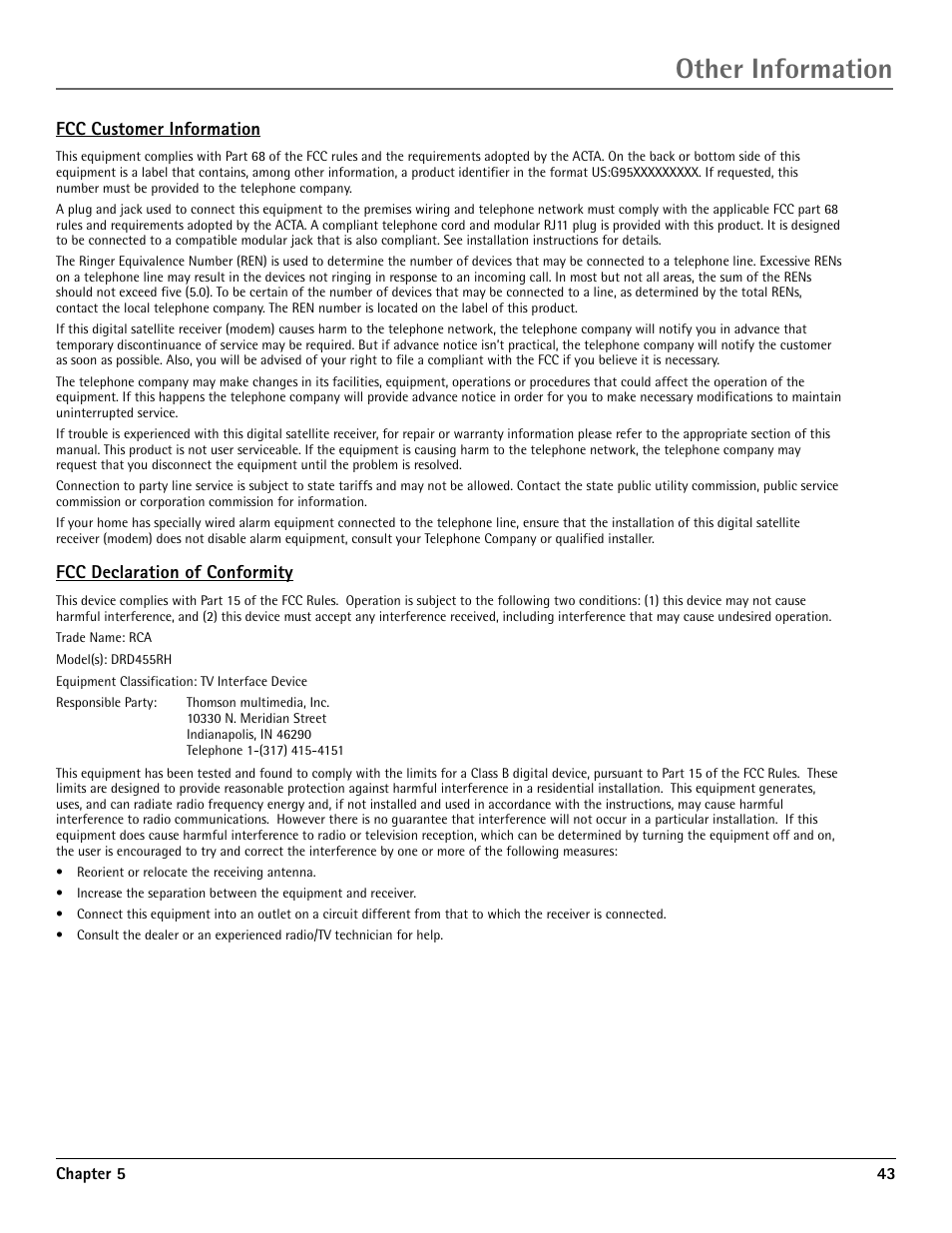 Other information | RCA DRD455RH User Manual | Page 45 / 48