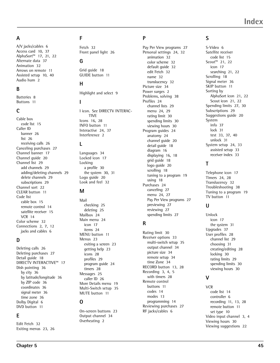 Index | RCA DRD455RH User Manual | Page 47 / 48