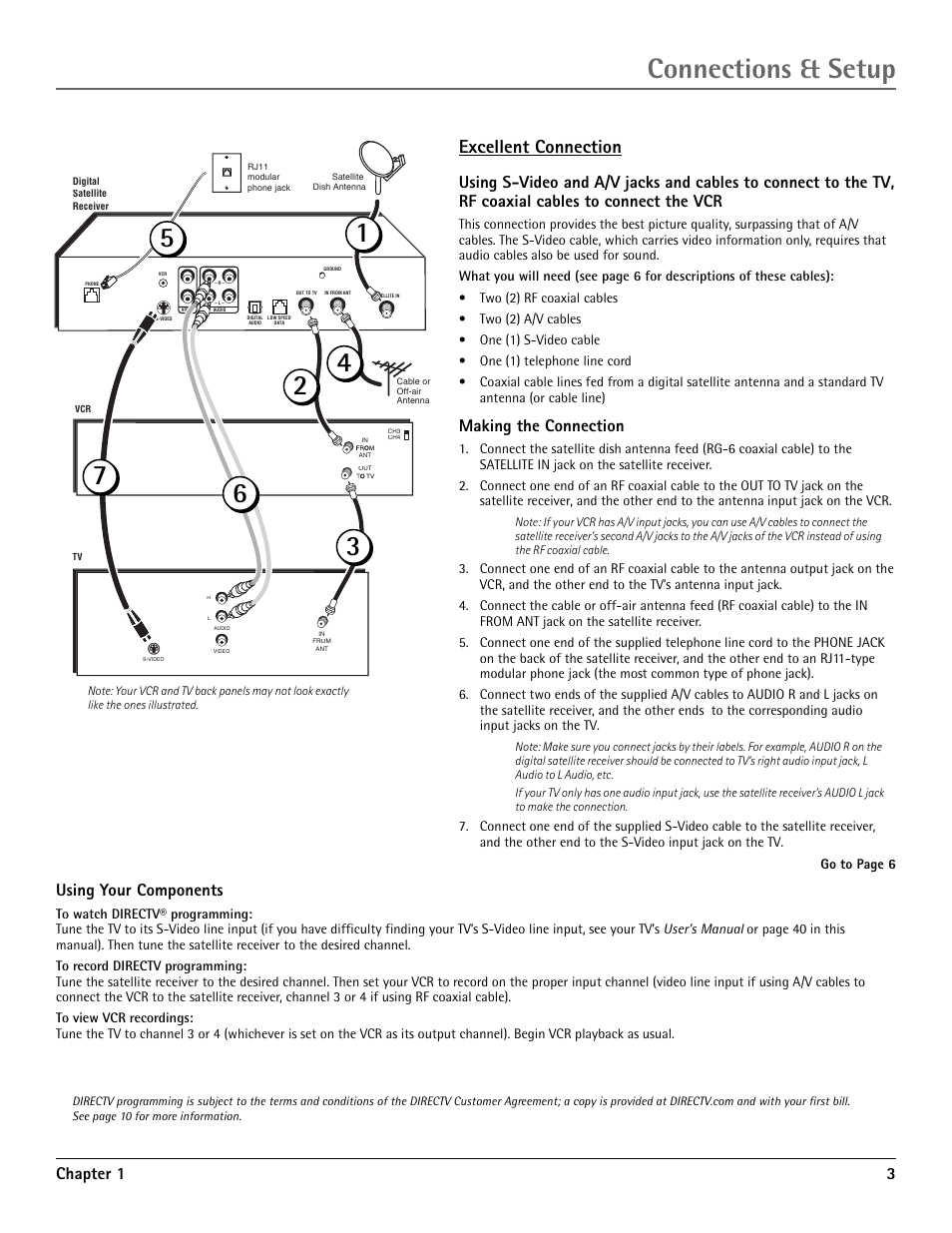 Excellent connection, Connections & setup, Chapter 1 3 | Making the connection, Using your components | RCA DRD455RH User Manual | Page 5 / 48