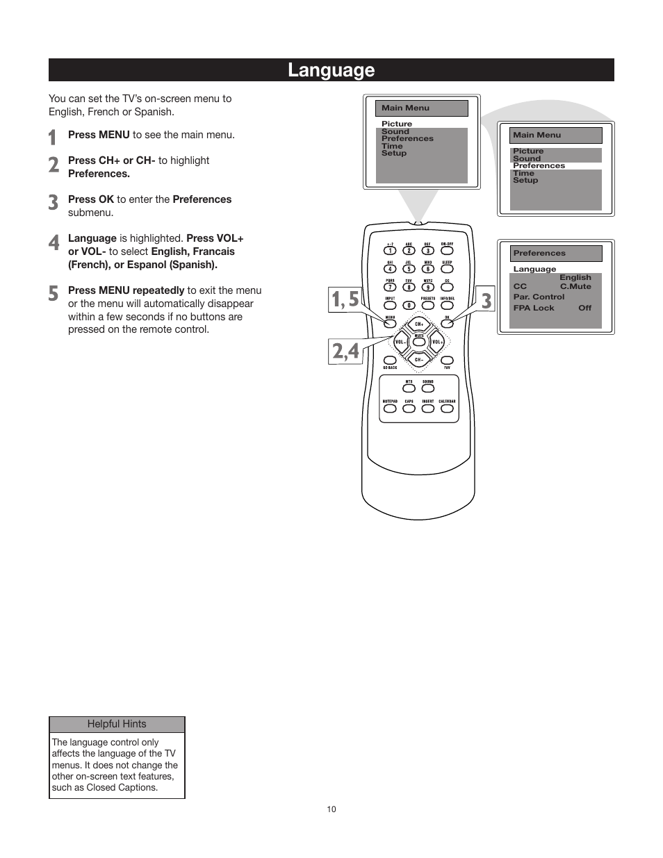 Language | RCA 27F500T User Manual | Page 11 / 40