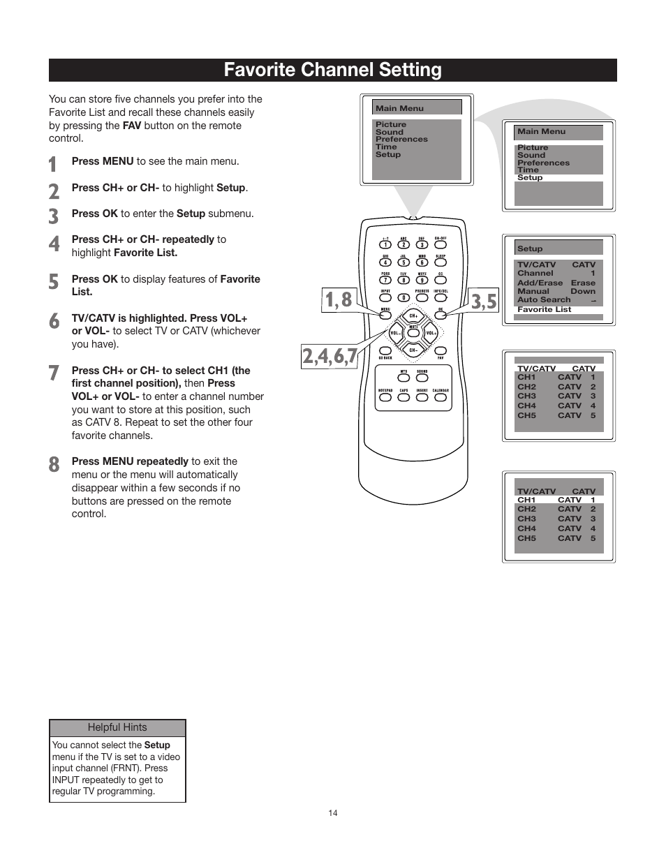 Favorite channel setting | RCA 27F500T User Manual | Page 15 / 40