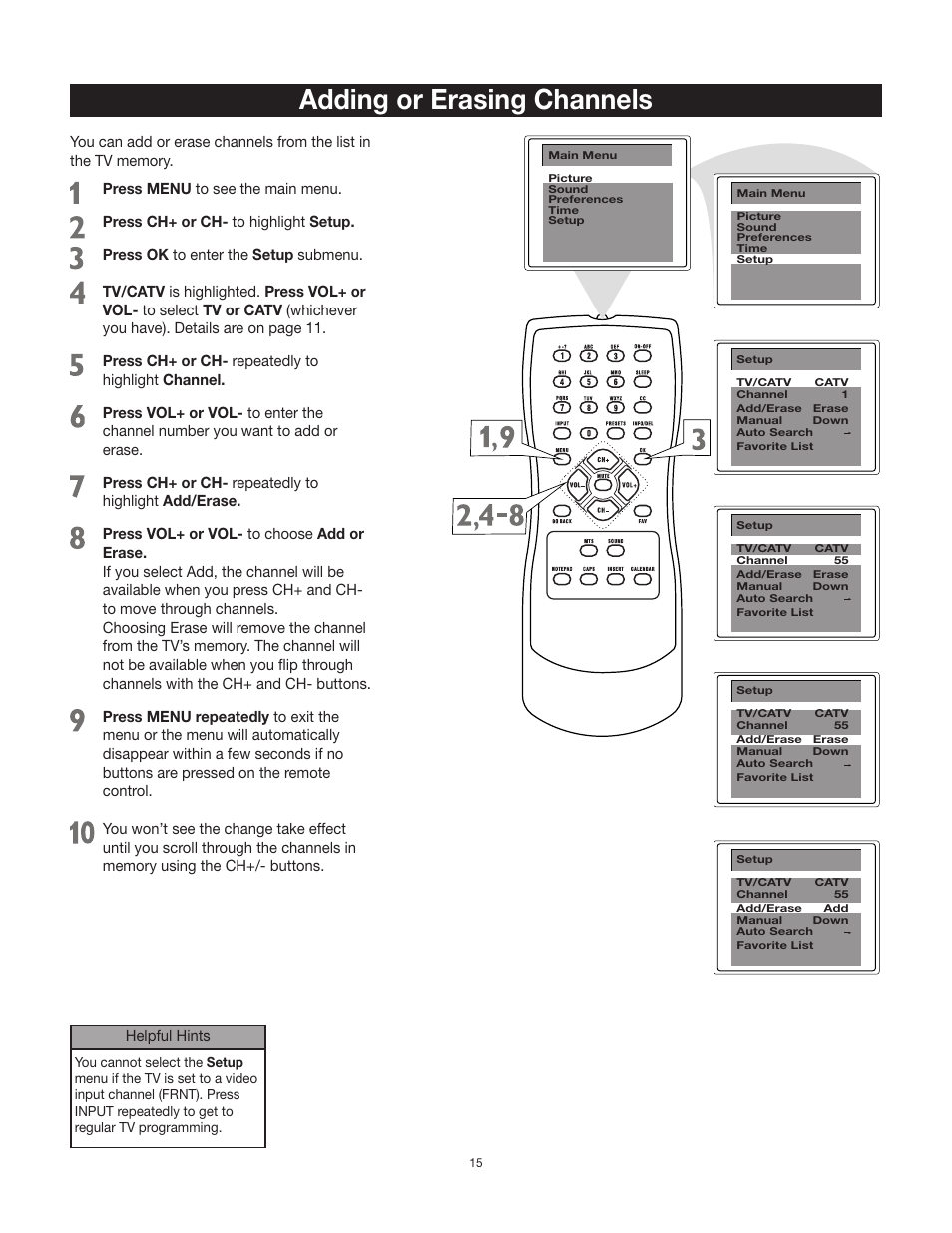 Adding or erasing channels | RCA 27F500T User Manual | Page 16 / 40