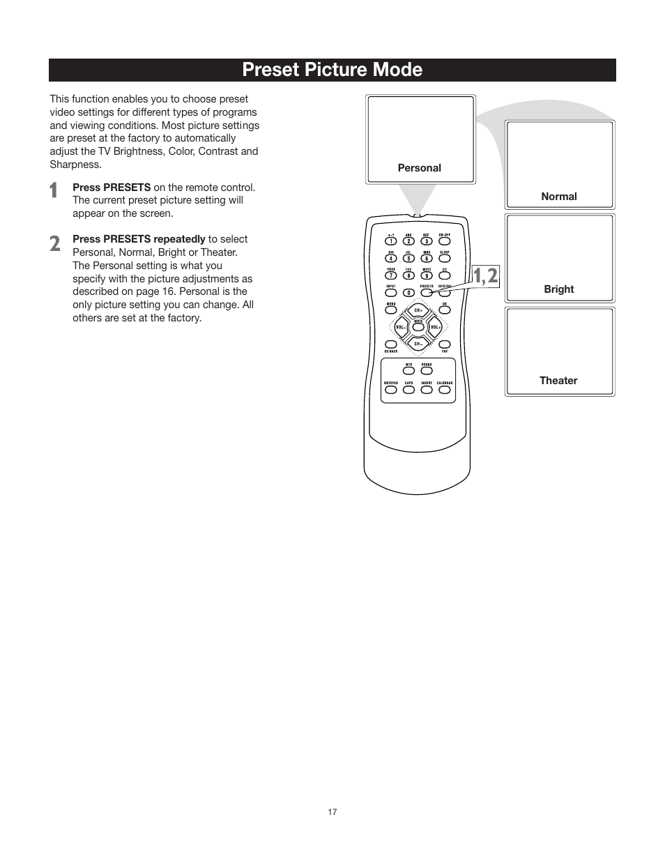 Preset picture mode | RCA 27F500T User Manual | Page 18 / 40