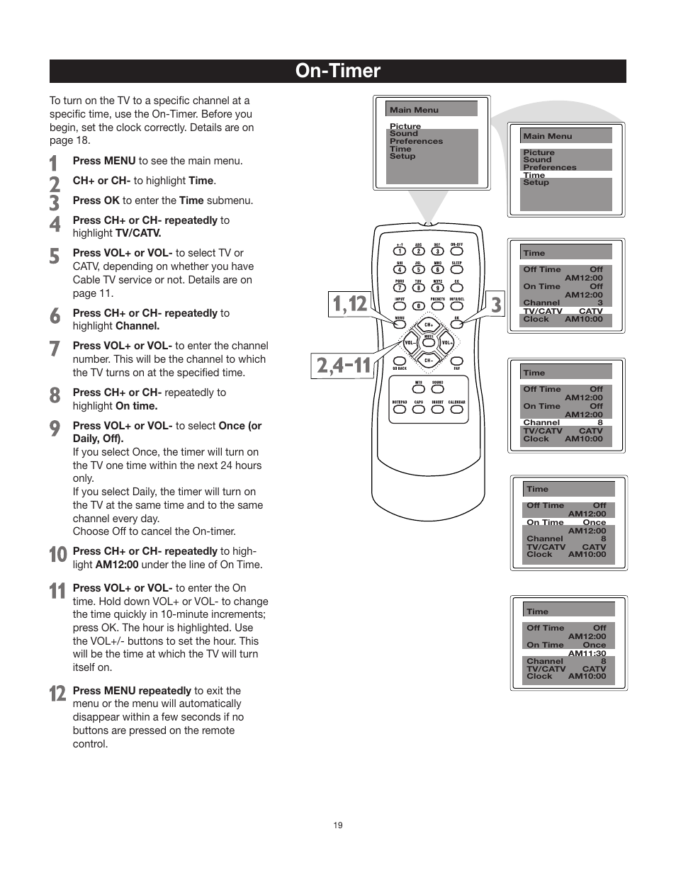 On-timer | RCA 27F500T User Manual | Page 20 / 40